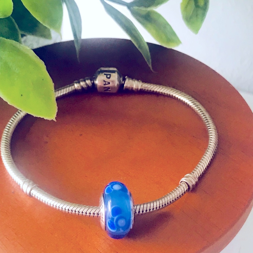 Authentic PANDORA Blue Heart Murano charm.